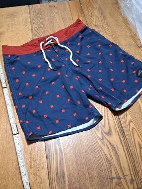BRIXTON Mens Shorts Red Navy Blue Used Preowned